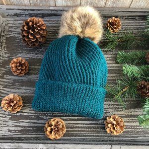 Handmade Alpaca Blend Faux Fur Pom Pom Beanie Hat